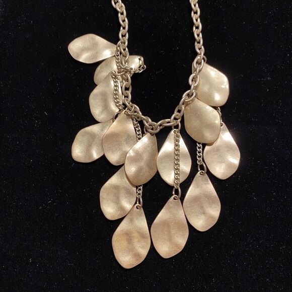 Gold Chain Necklace Hammered Finish Disks Dangles & Drops Boho Lux Style Choker - Picture 12 of 16